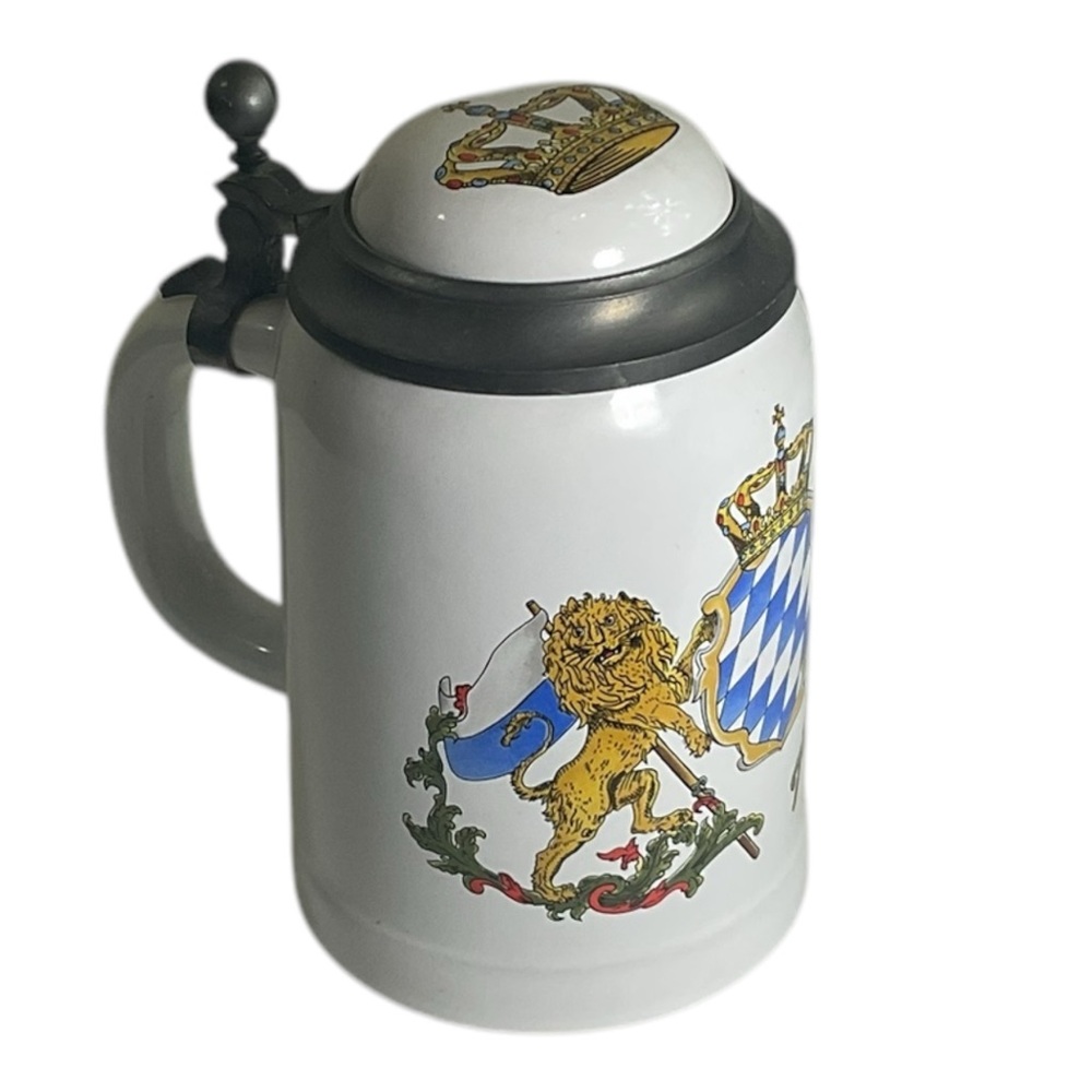 VTG Gerz German Ceramic Beer Stein 94% Zinn Bavaria Coat of Arms HILTI